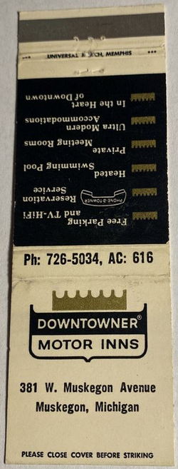 Tomahawk Motel (Devonshire Hotel, Downtowner Motor Inn) - Matchbook